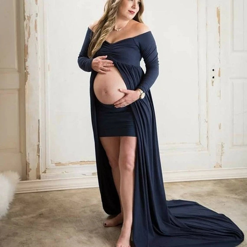 Elegant Maternity Maxi Dress Set for Mother and Daughter Photography