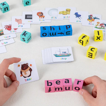 Wooden Alphabet Spelling Game for Preschool Children with 40 Cards