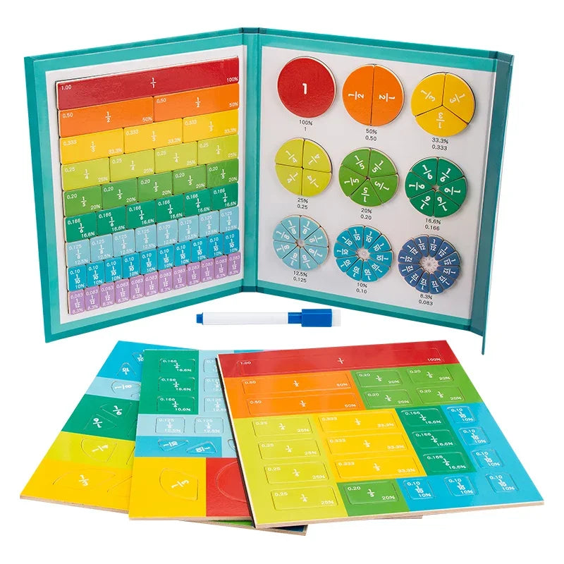 "Montessori Magnetic Fraction Learning Math Toy - Wooden Book for Teaching Arithmetic and Educational Development"