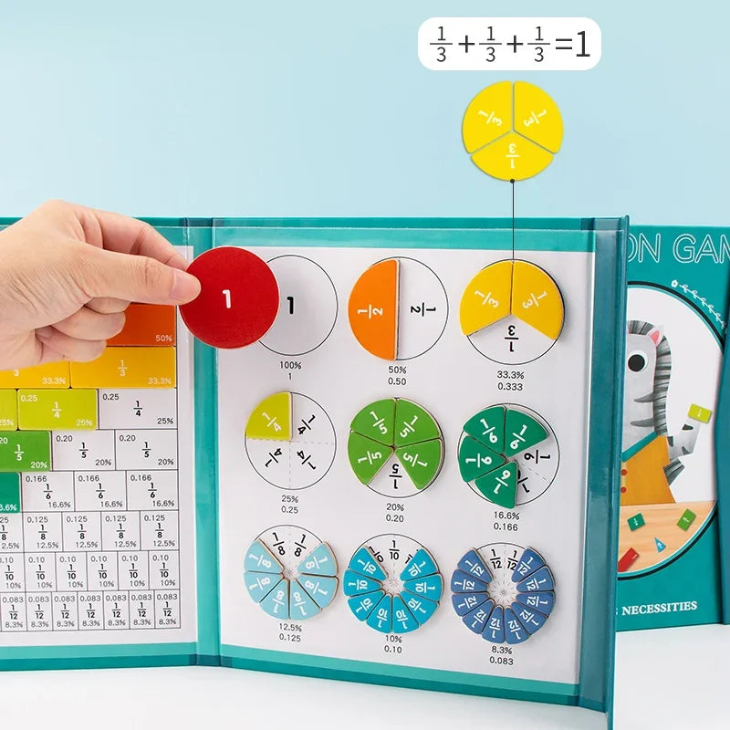 "Montessori Magnetic Fraction Learning Math Toy - Wooden Book for Teaching Arithmetic and Educational Development"