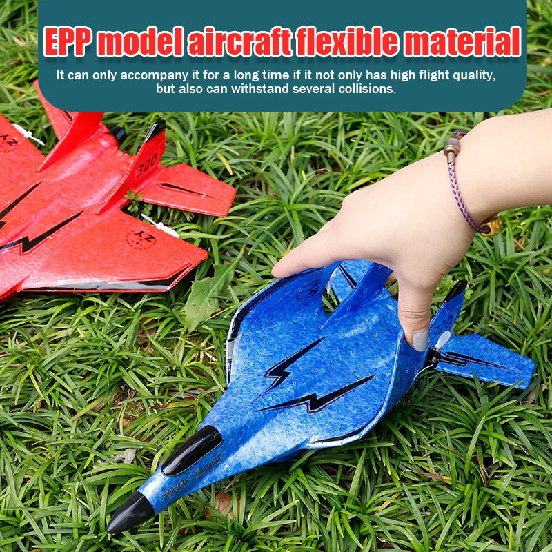 2.4G 2CH Glider RC Airplane P320 Fixed Wing Fighter Aircraft - Hand Throwing Foam Outdoor Toy for Boys - Ideal Birthday Gift