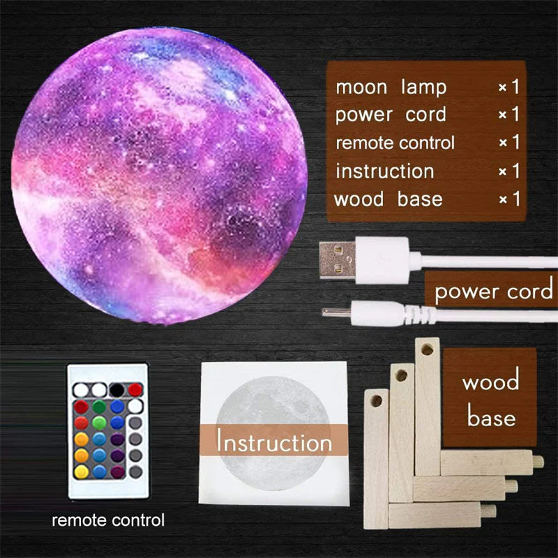 "16-Color LED Moon Lamp with Remote Control - Galaxy Theme, Touch Control, Perfect for Gifting"