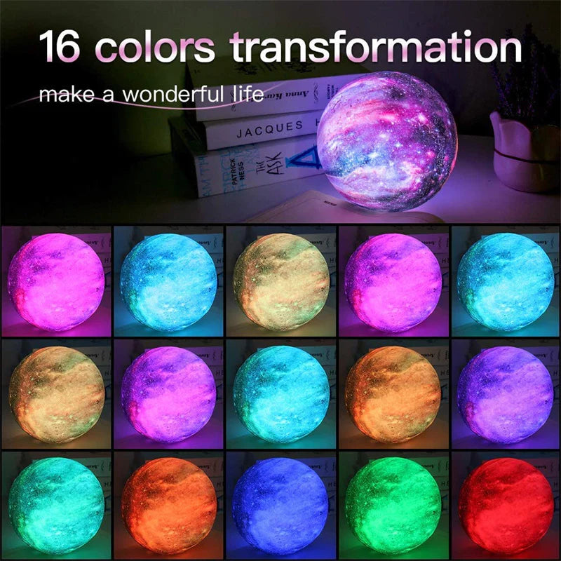 "16-Color LED Moon Lamp with Remote Control - Galaxy Theme, Touch Control, Perfect for Gifting"