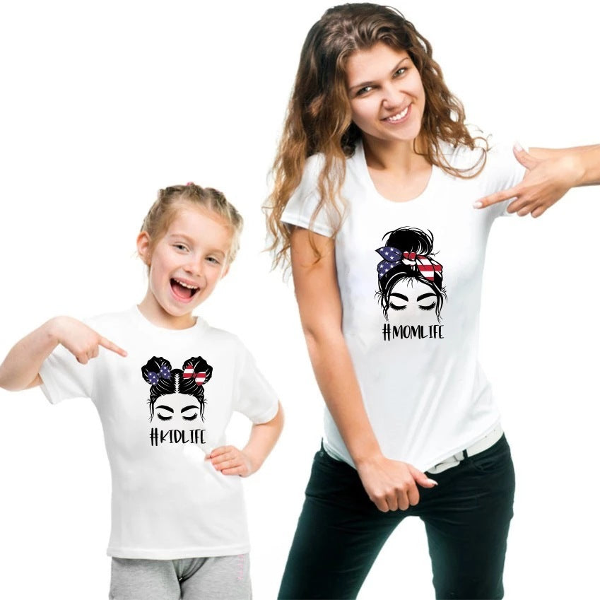 A Family Of Three Father And Daughter Cotton Print Short Sleeves