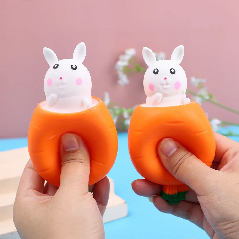 "Set of 2 Squishy Carrot Rabbit Telescopic Squeeze Toys for Kids - Creative Stress Relief Gift"