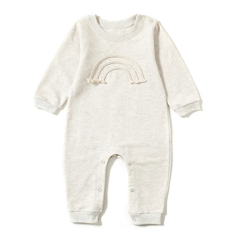 "2021 Autumn Baby Romper with Rainbow Long Sleeves - Cotton Pullover Jumpsuit for Newborn Boys and Girls"