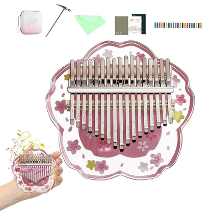 "17-Key Kalimba Thumb Piano with Acrylic Cherry Blossom Design, Tuning Hammer, and Instruction Booklet"