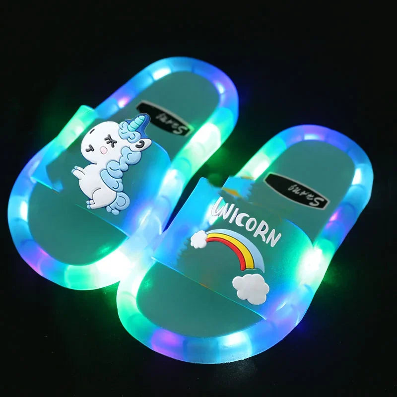 Kids' Cartoon Unicorn Light-Up Slippers with Animal Prints